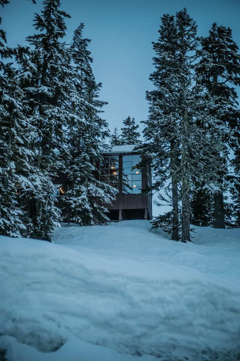在白雪皑皑的森林中间有一间小木屋