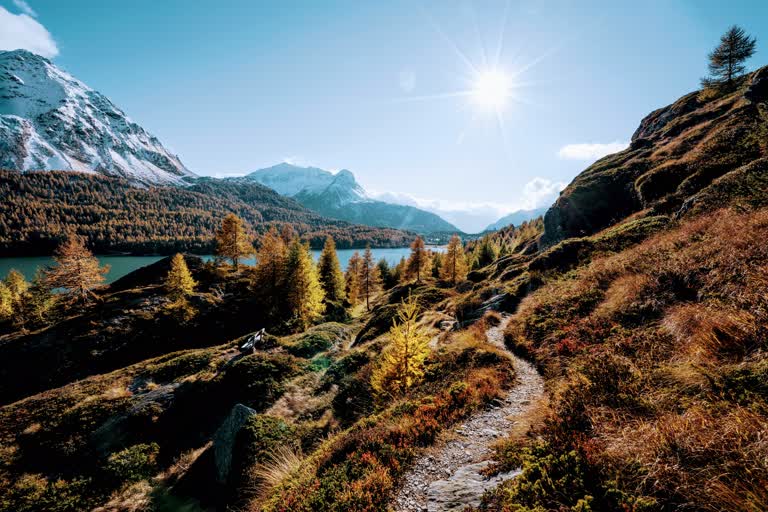 湖边有一条小路上山