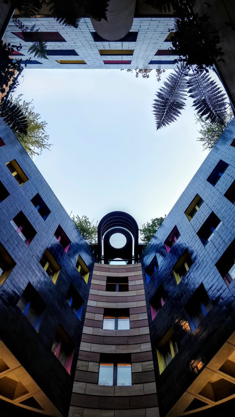 从地面上仰望一栋建筑物的景色
