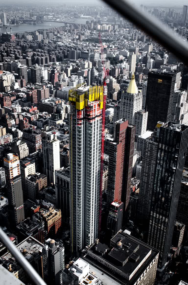 从建筑物的顶部可以看到城市景观