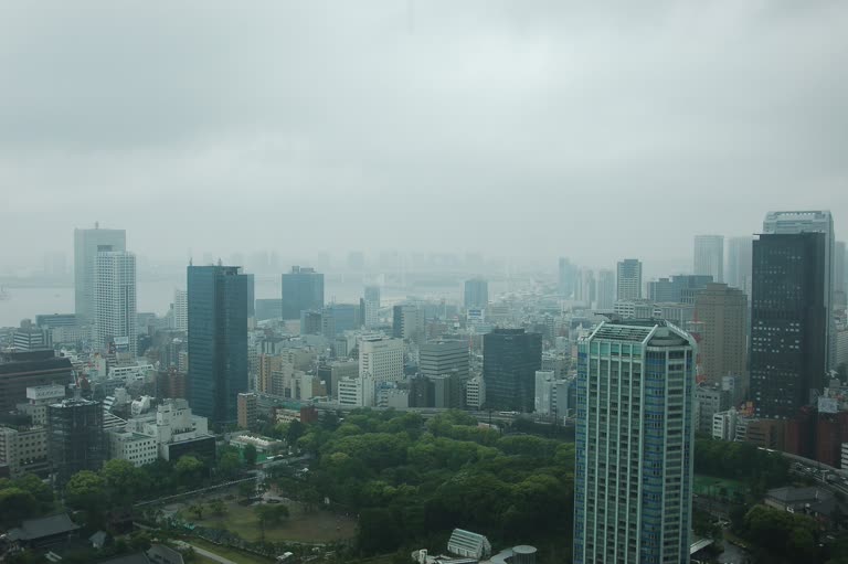 从建筑物的顶部可以看到城市景观