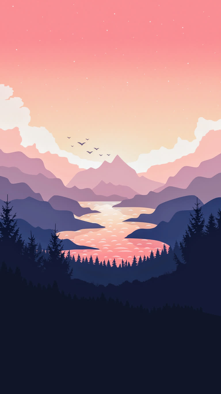 湖光山色,鸟儿在天空中飞翔