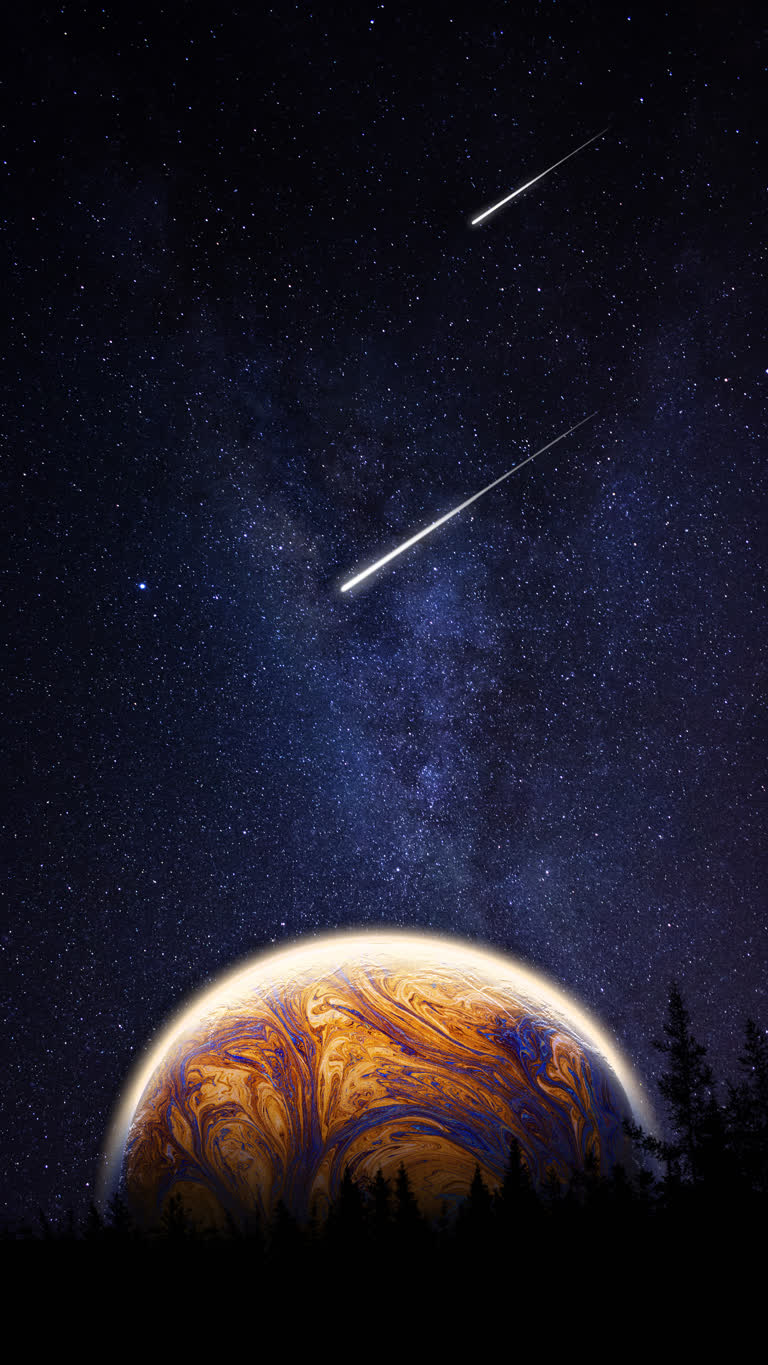 可以看到一颗行星,天空中有一颗流星