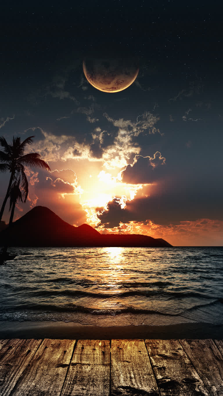 从海滩上可以看到日落在海洋上的景色