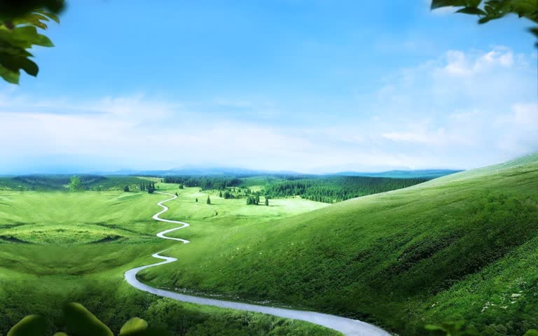 绿谷中间有一条蜿蜒的路