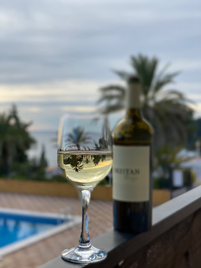 一瓶酒旁边放着一杯酒