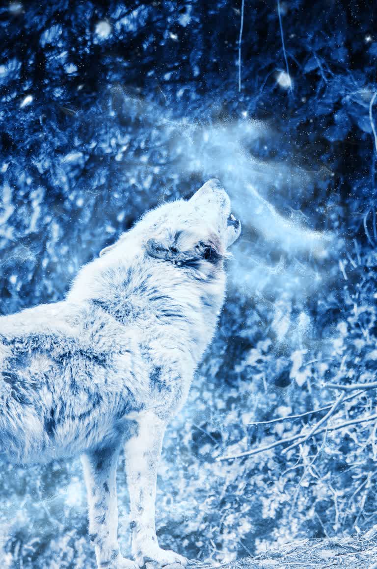 有一只狼站在树林里的雪地里