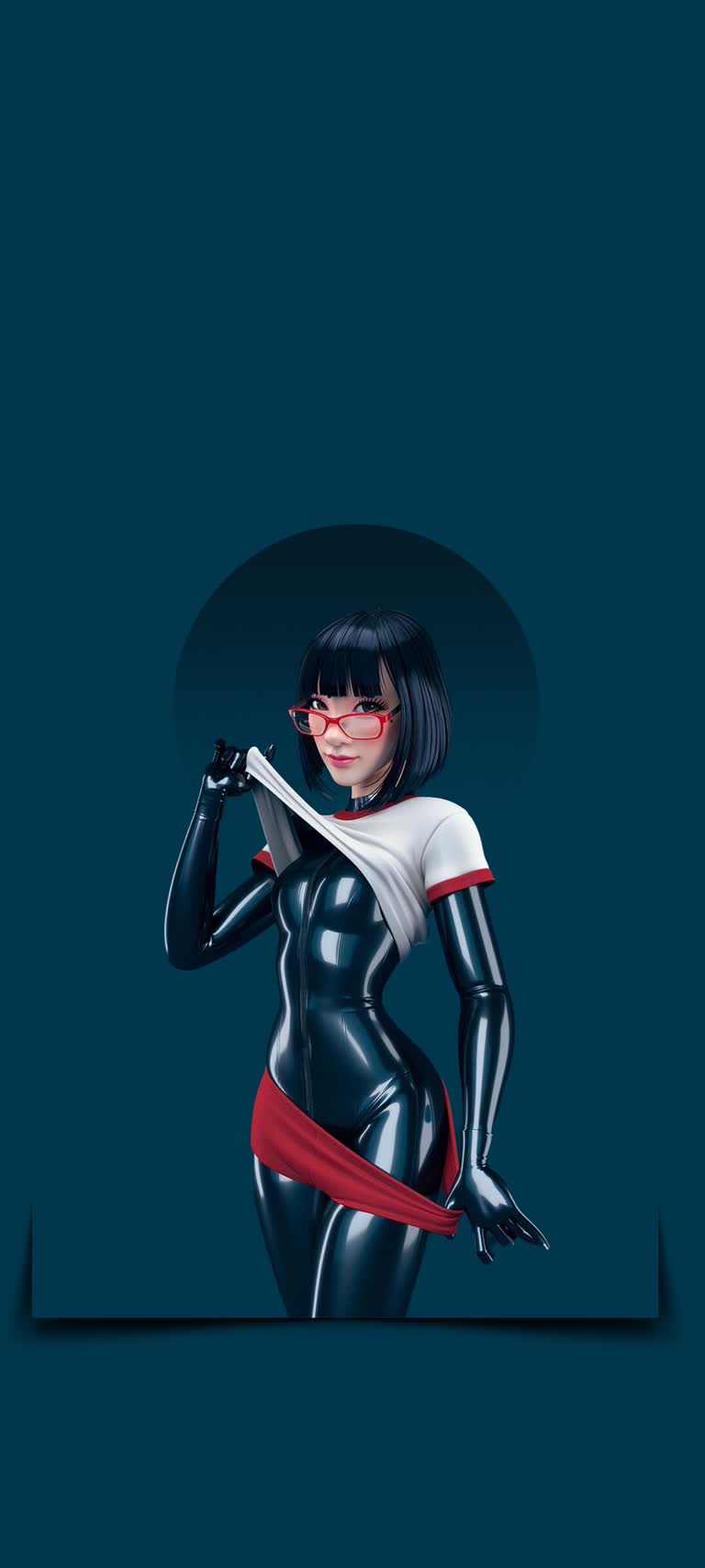 有一个身穿黑红相间的衣服拿着球棒的女人