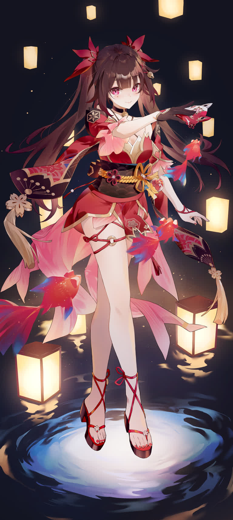 有一个穿着裙子的女人站在水里