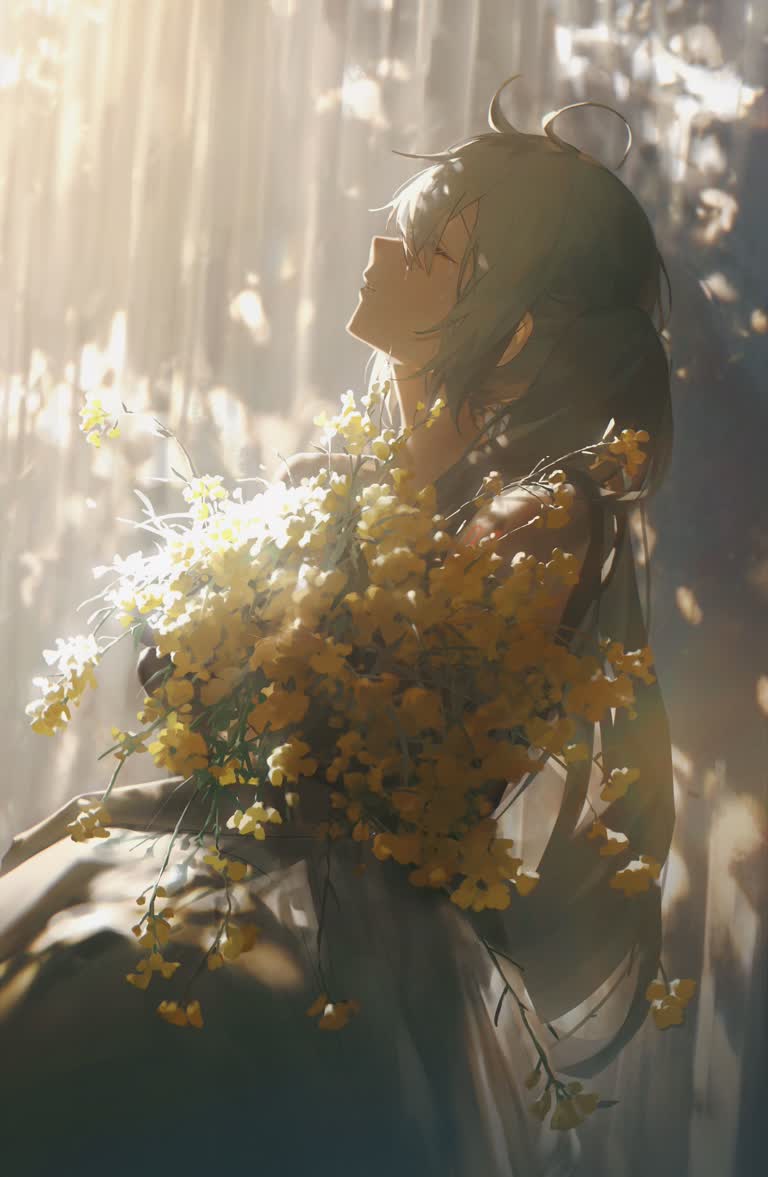 有一个女人手里拿着一束黄色的花