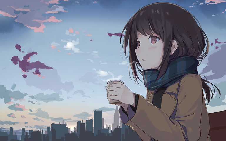 有一个女人,手里拿着一杯咖啡