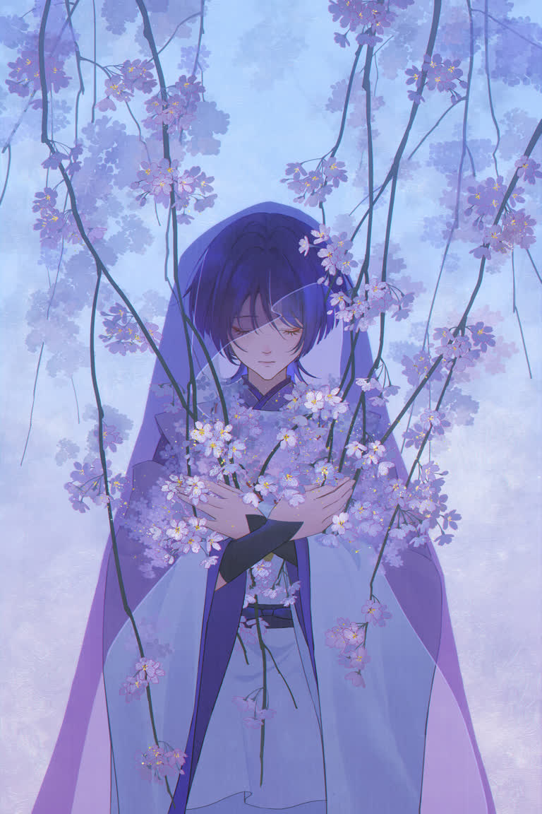 有一个女人,手里拿着一些花