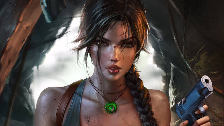 有一个女人手里拿着枪
