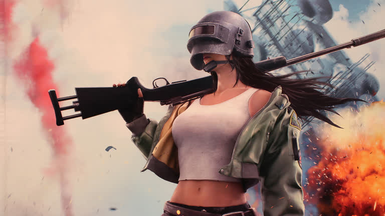 有一个女人手里拿着枪