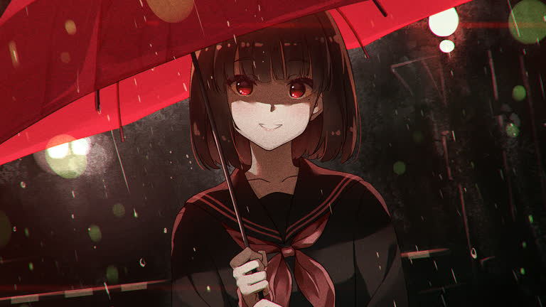 有个女人在雨中撑着红伞