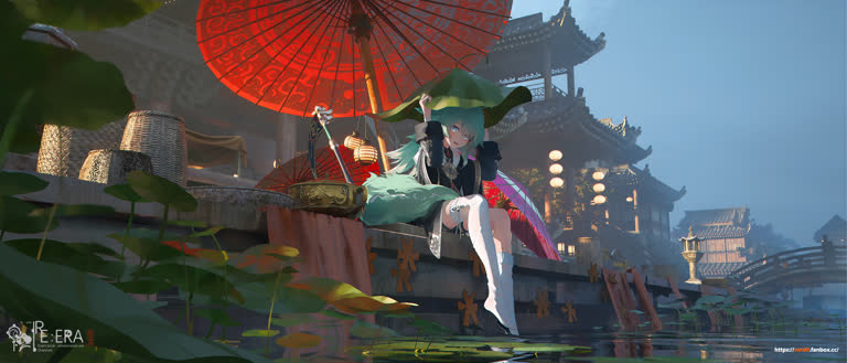 有个女人在空中撑着伞