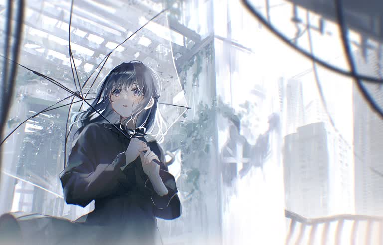 有个女人在雨中撑伞