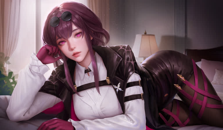 有一个女人躺在床上,手放在头上