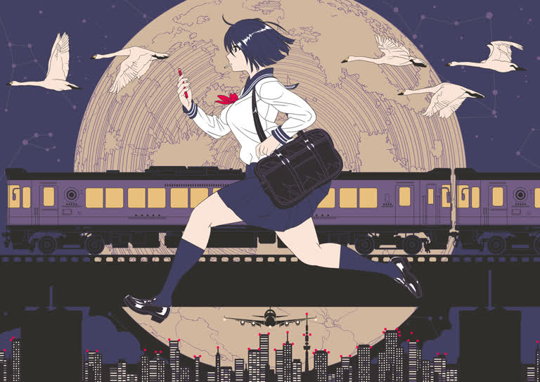 有一个女人拎着包跑过马路