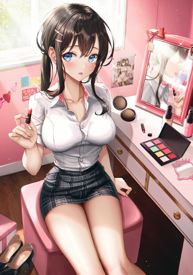 镜子前坐着一个女人