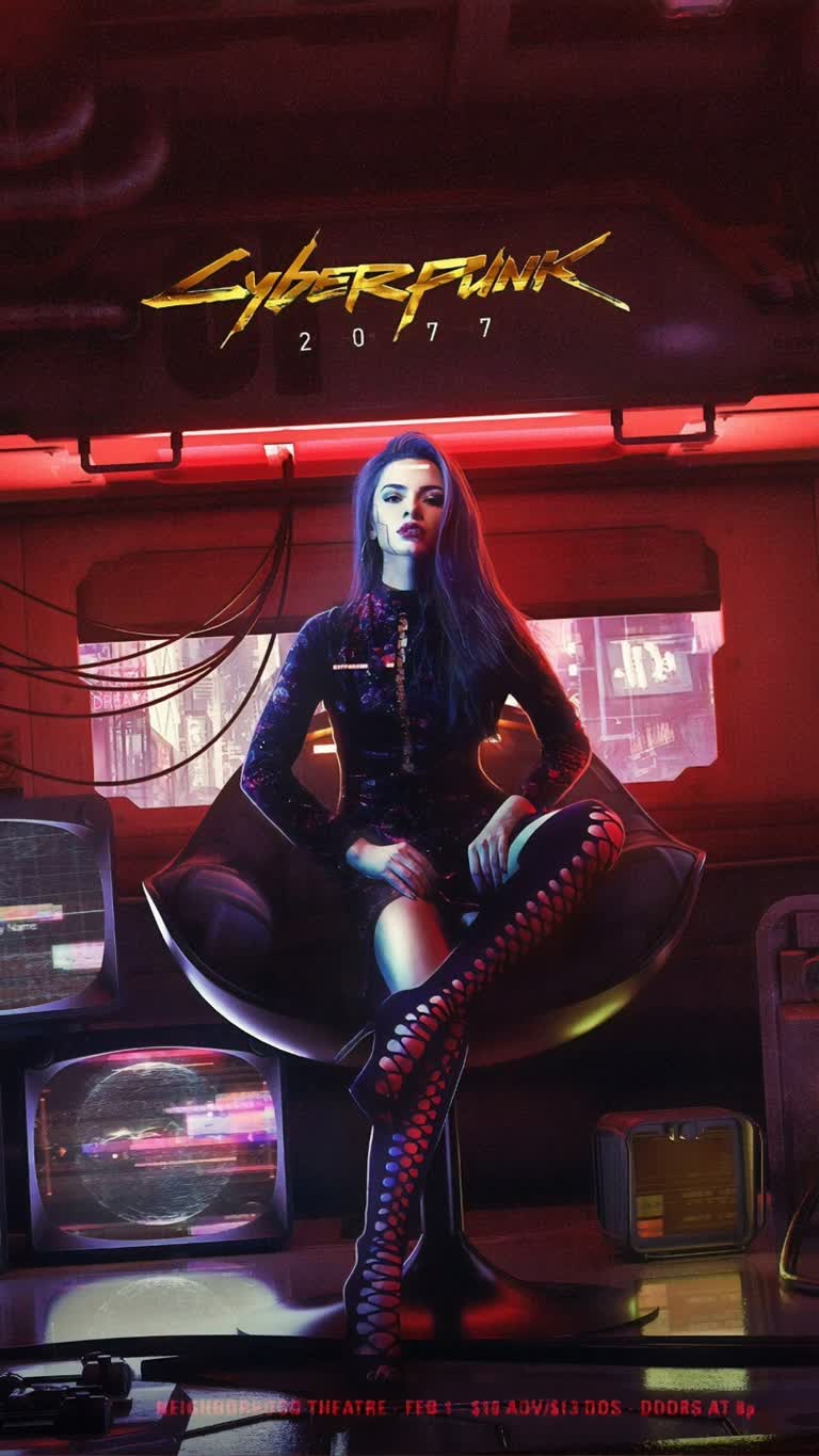 霓虹灯招牌前的椅子上坐着一个女人