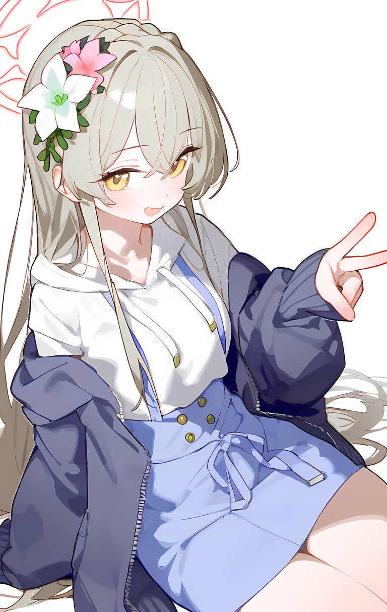 有一个女人坐在地上,头发上插着一朵花
