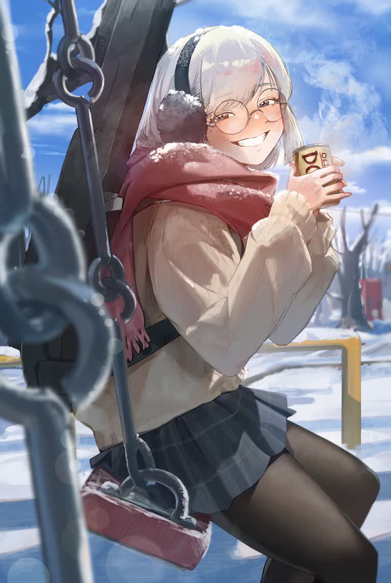 有一个女人坐在雪地里的秋千上