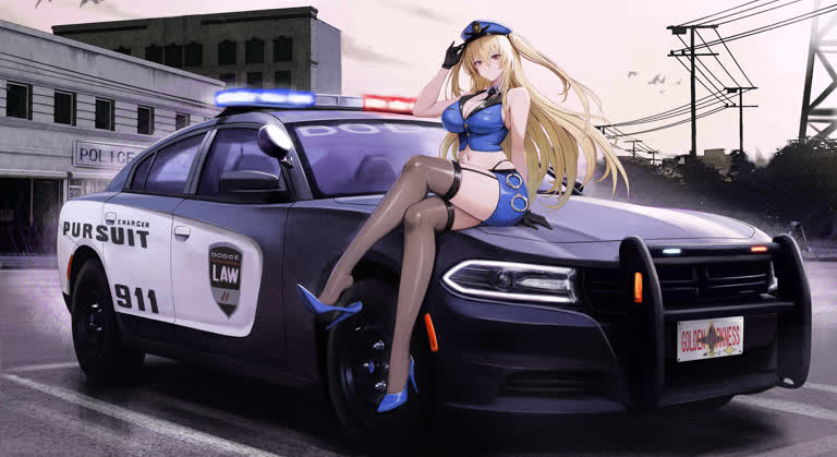 有一个女人坐在警车上