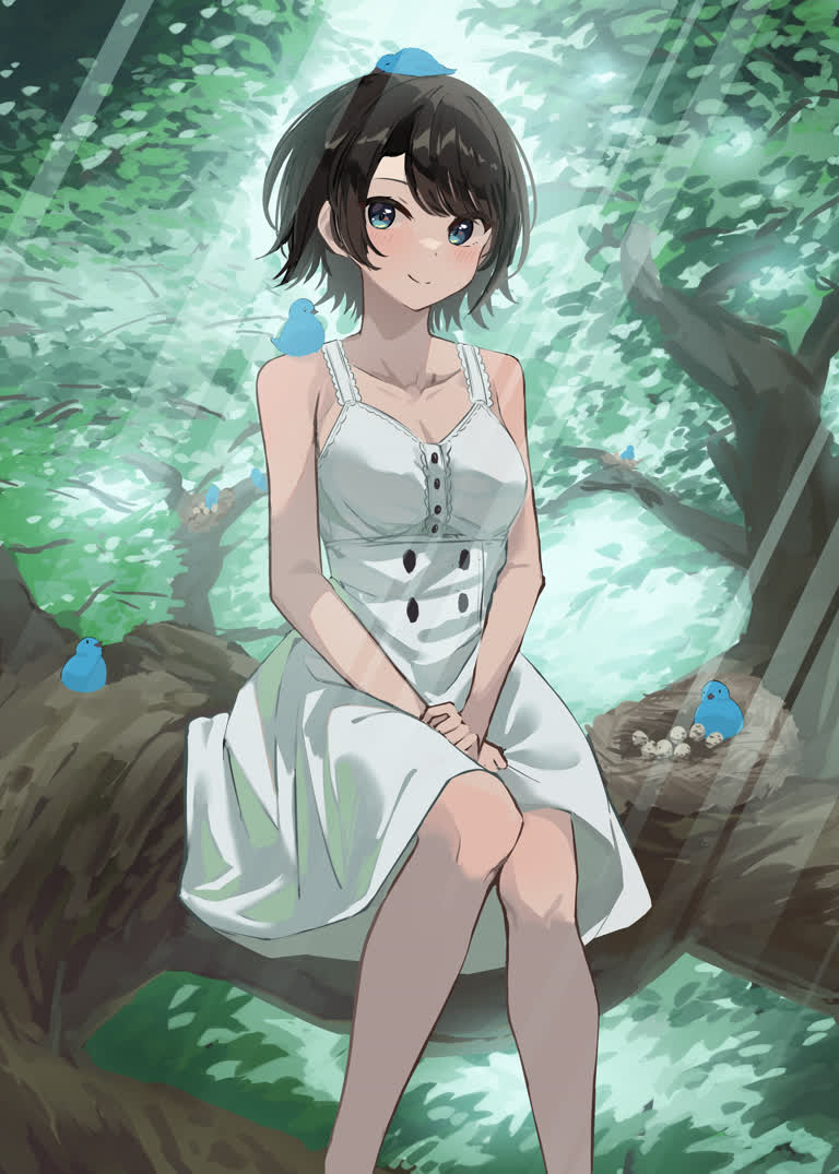 树林里有一个女人坐在树枝上