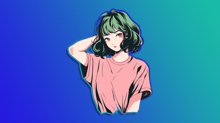 有一个女人站在蓝色背景前