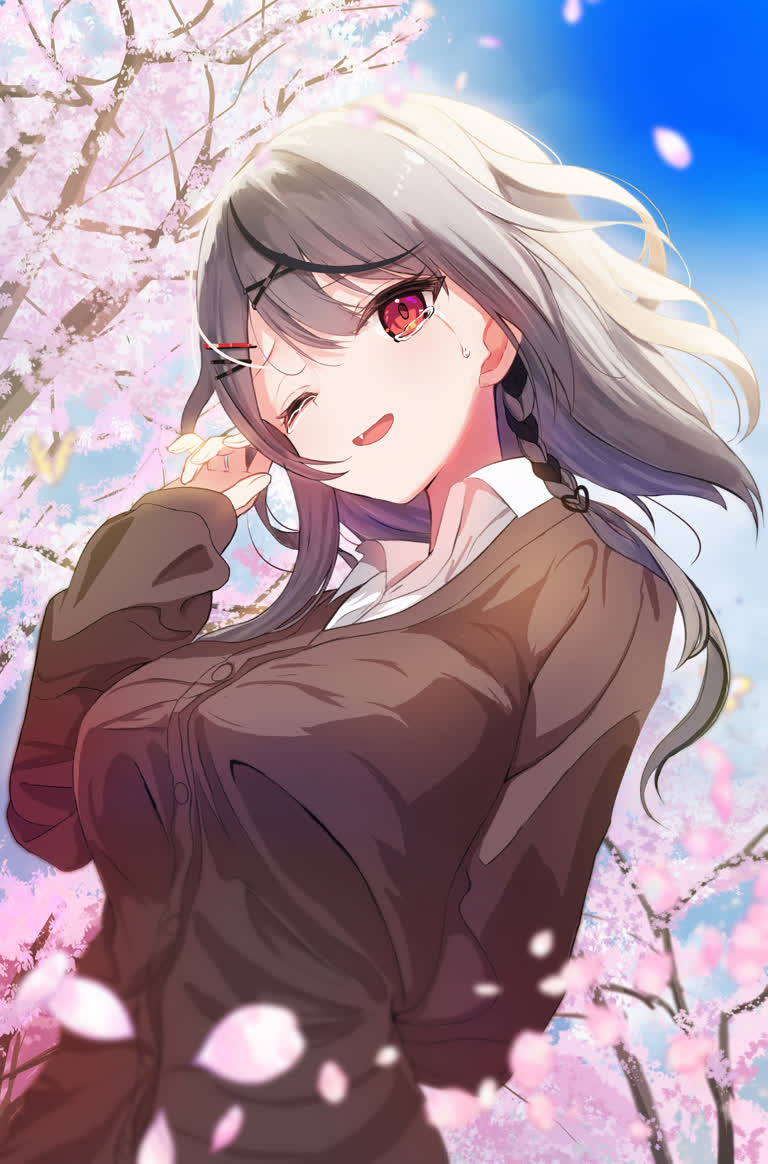 有一个女人站在一棵樱花树前