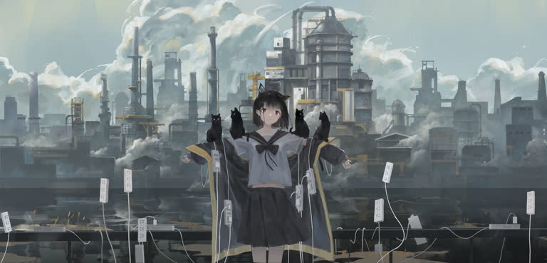 有一个女人站在一座城市的前面