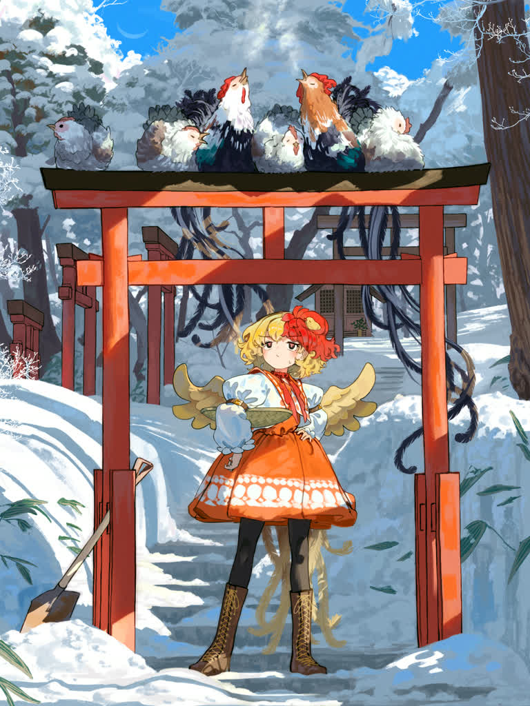 有一个女人站在雪地里的一扇门下
