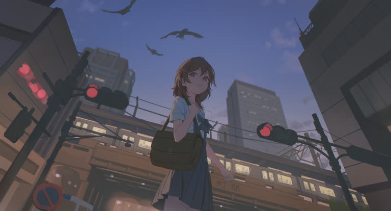 有一个女人站在街中央