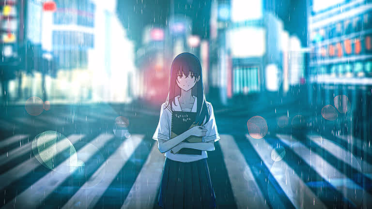 有一个女人,在雨中站在街上