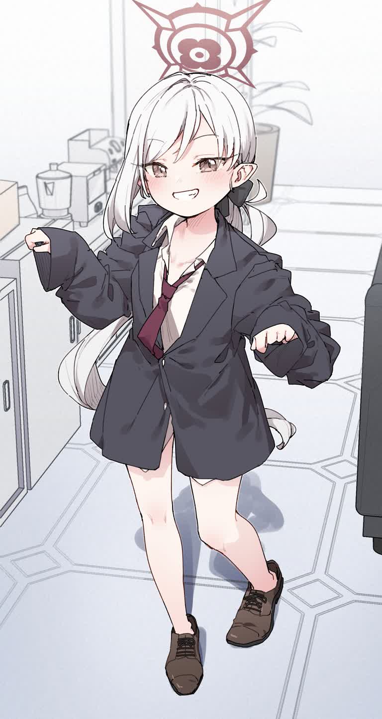 厨房里站着一个西装打领带的女人