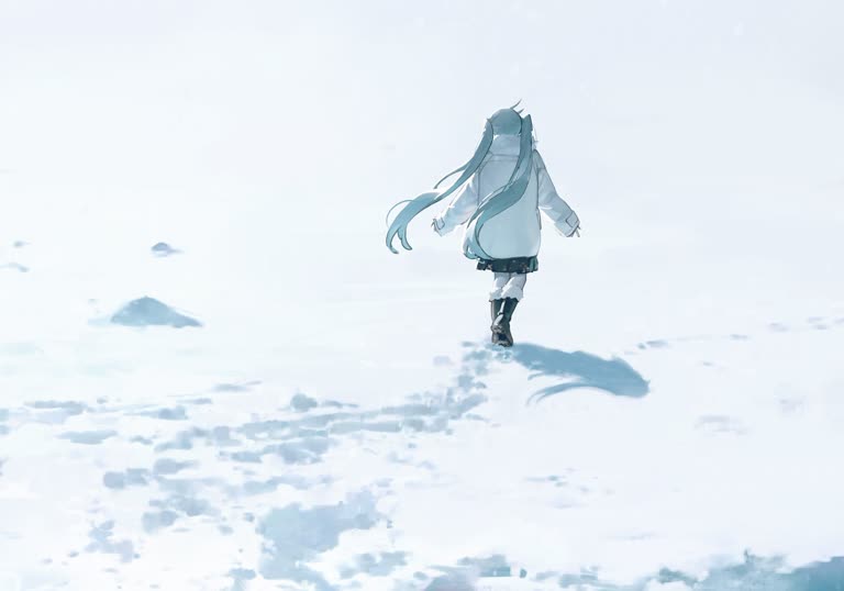 有一个女人戴着围巾在雪地里行走