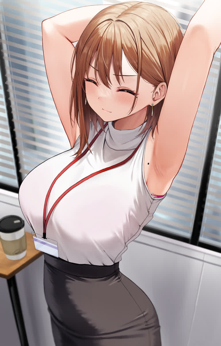 有一位身穿白衬衫和黑裙的女子摆姿势拍照