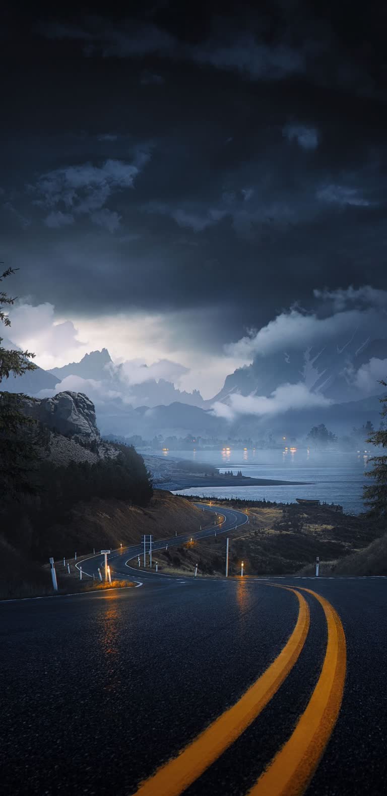 路中间有两条黄线